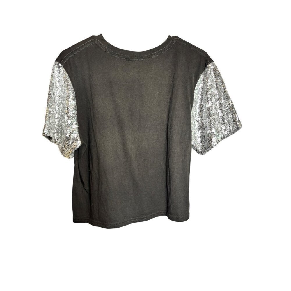 Mighty Fine Women's Sequin Sleeve Crop Top - Picture 3 of 6